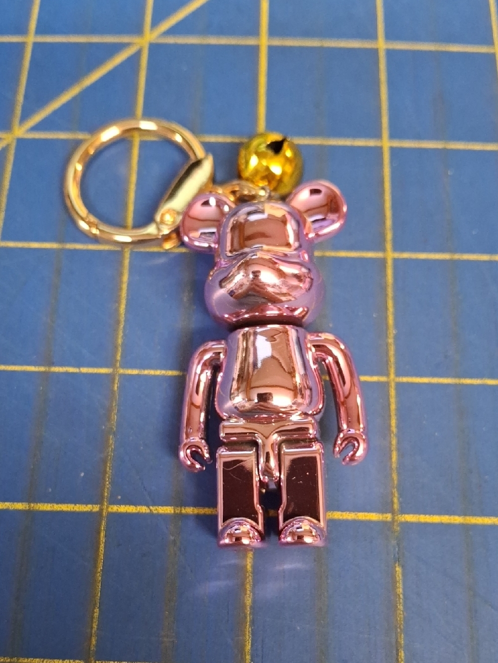 Pink Metallic 2.5 Bear Purse Charm Keychain Gold Ring & Bell New